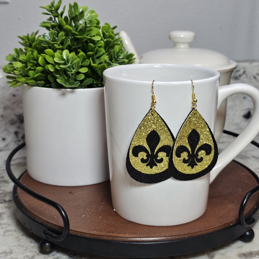Gold and Black Fleur-de-Lis Earrings